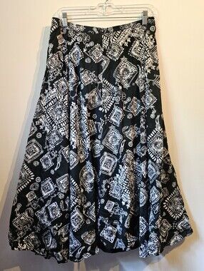 Coldwater Creek Black and White Pattern Midi Cotton Skirt Medium